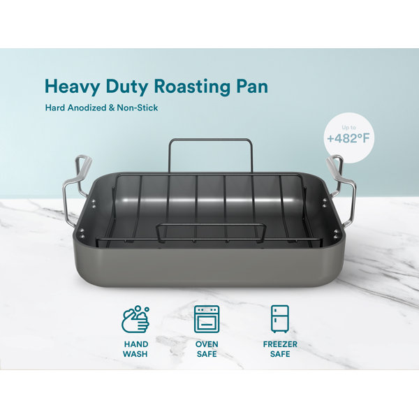 kook 17.1'' NonStick Hard Anodized Aluminum Roasting Pan with Rack